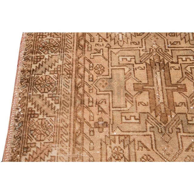 1960s Vintage Persian Heriz Handmade Tribal Beige Wool Runner For Sale - Image 4 of 8
