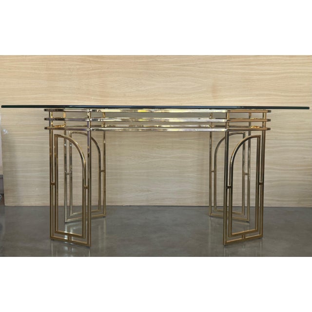 Mid Century Modern Italian Geometrical Brass Dining Table with Glass Top For Sale - Image 17 of 18
