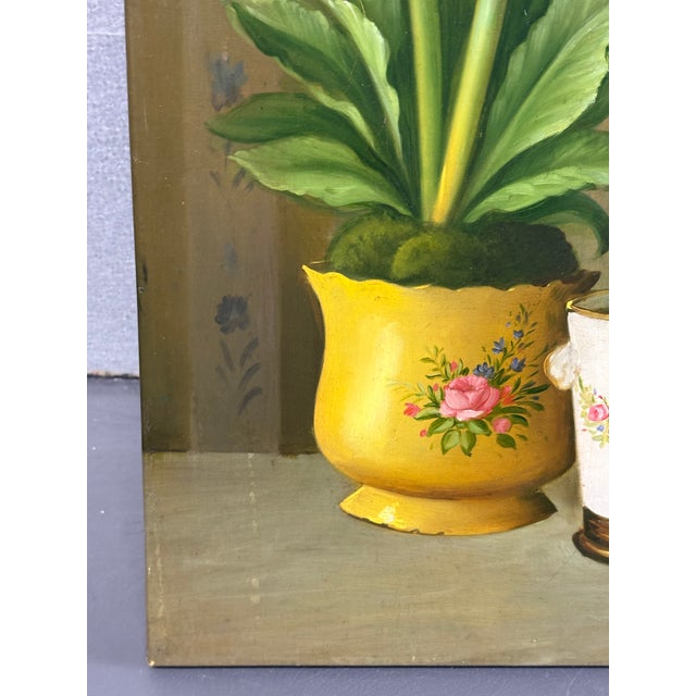 Vintage Floral Topiary Oil Painting on Canvas by Fabrice De Villeneuve For Sale - Image 10 of 11
