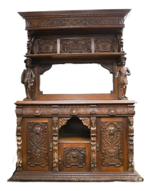 Antique George Fleet and Co. Hand-Carved Oak Buffet Server Cabinet