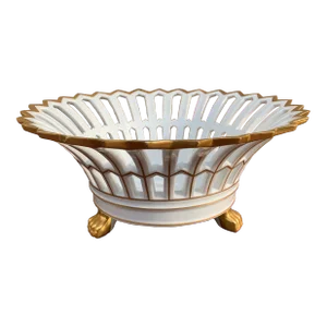 Reticulated Porcelain Basket With Gilt Detail and Lion Paw Feet