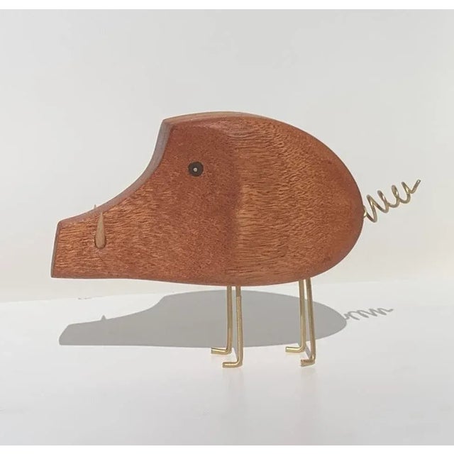 Wood Mahogany Wild Boar Mid Century Modern Style Figurine Jacob Hermann Style Danish Modern For Sale - Image 7 of 11