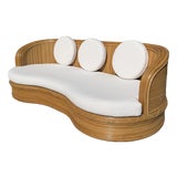 1980s Vintage Curved Pencil Reed Rattan Sofa, With New Sunbrella Upholstery For Sale