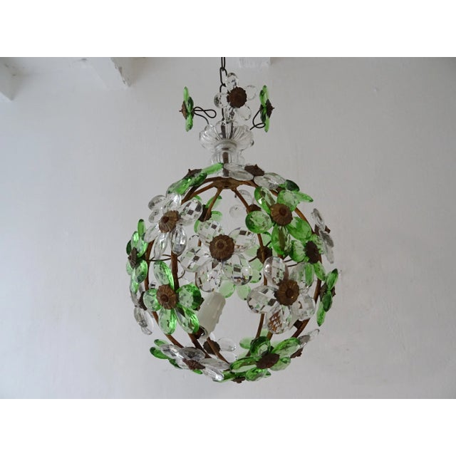 French Green Flower Ball Crystal Prisms Maison Baguès Style Chandelier, 1920s For Sale - Image 11 of 11