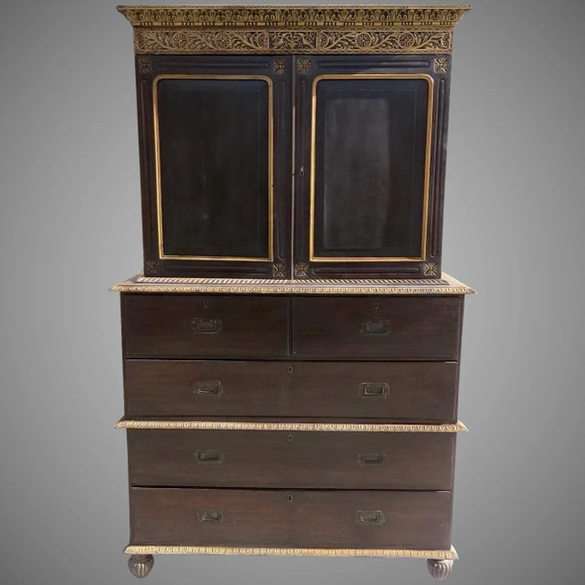 Anglo Indian Cupboard Linen Press Rosewood Carved Painted Detail 19th Century For Sale - Image 10 of 10