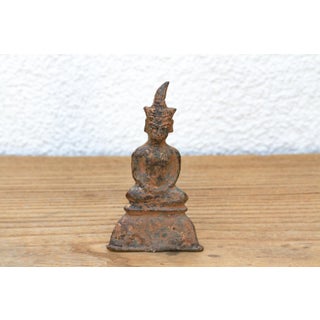 Ancient Laos Artifact Style Bronze Miniature Buddha For Sale