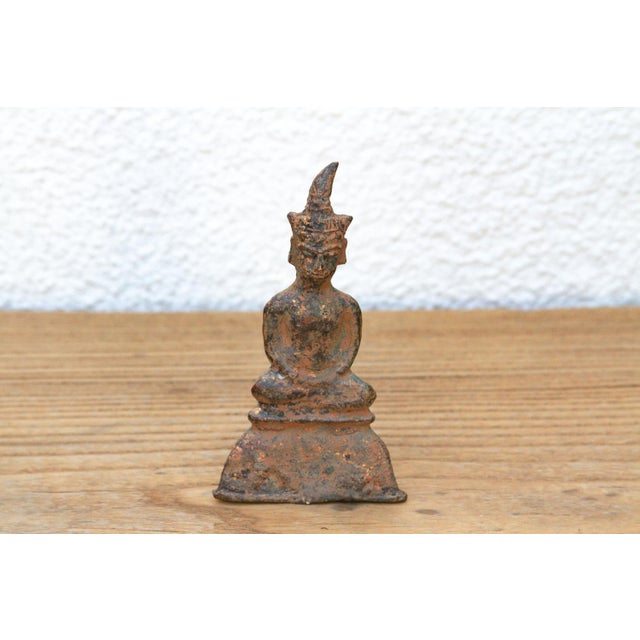 Ancient Laos Artifact Style Bronze Miniature Buddha For Sale