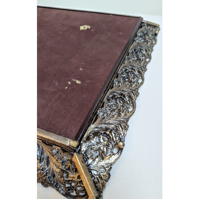 Metal Vintage Ormolu Filigree Metal Frame For Sale - Image 7 of 7