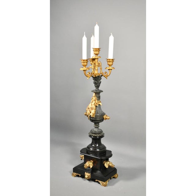 Napoleon III Decorative Gilt and Slate Candelabra For Sale - Image 3 of 15
