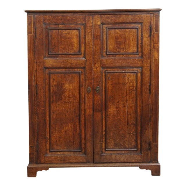 Antique English 2-Door Cupboard with Intarsia Marquetry, 18th Century For Sale