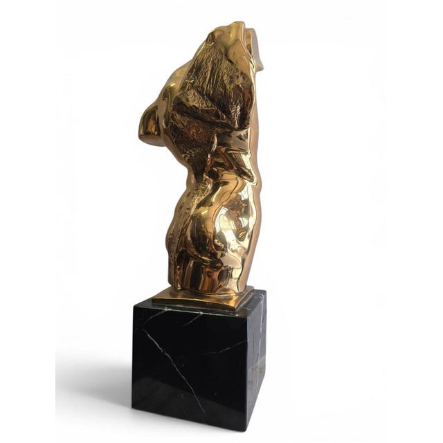 Black Italian Artist, Gilt Bronze Male Torso on Black Marble Base, 1950s, Bronze For Sale - Image 8 of 13