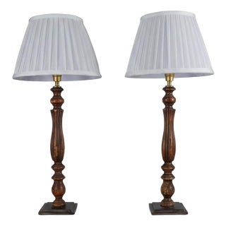 Vintage French Country Turned Wood Table Lamps, 1950s, Set of 2 For Sale