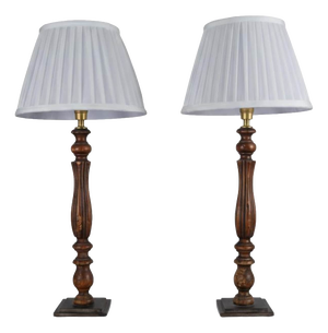 Vintage French Country Turned Wood Table Lamps, 1950s, Set of 2
