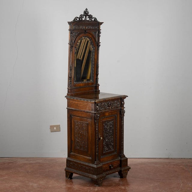 Carved Walnut Bedside Table with Foldaway Kneeler from Giuseppe Sellerio Milano, Late 19th Century For Sale - Image 12 of 18
