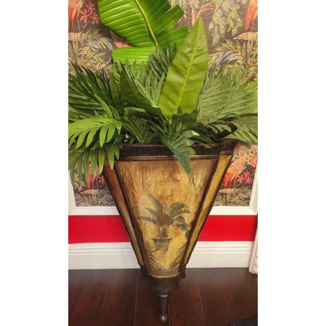 Monumental Size Tropical Palm Tree Distressed Open Top Wall Pockets- A Pair For Sale - Image 11 of 12