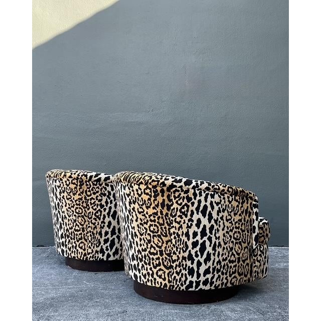 Vintage Thayer Coggin Tufted Leopard Velvet Swivel Chairs - A Pair For Sale - Image 9 of 12
