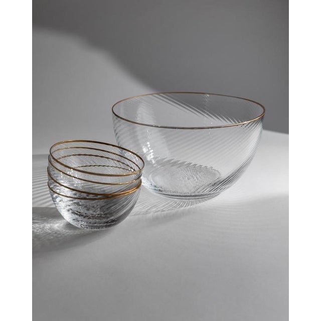 Metal Vintage Glass Bowls with Gilt Rims, 1970s, Set of 5 For Sale - Image 7 of 11