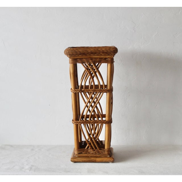 Coastal 1980s Coastal Woven Rattan Pedestal Plant Stand For Sale - Image 3 of 13