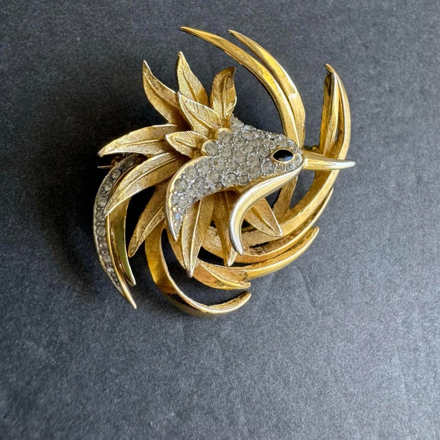 Vintage Bird Of Paradise Brooch Attributed To Marcel Boucher Gold Tone Rhinestone Phoenix Pin AS IS Unsigned, attributed...