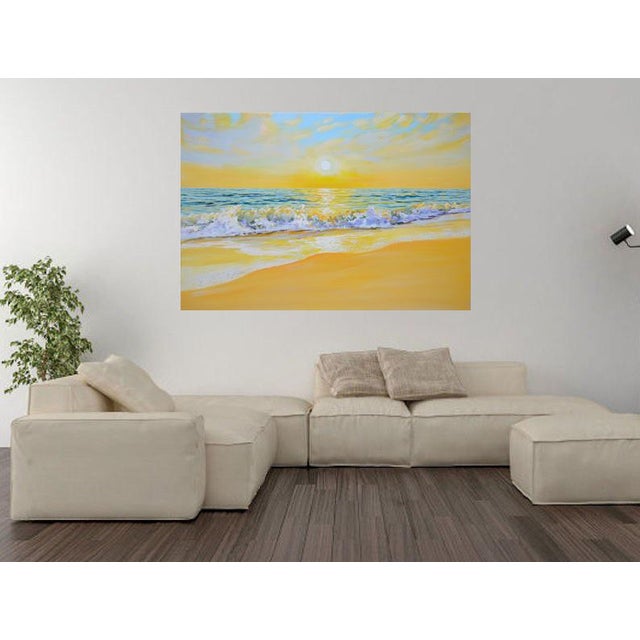 Textile Affectionate Sunset Over the Ocean.Modern Original Painting. For Sale - Image 7 of 9
