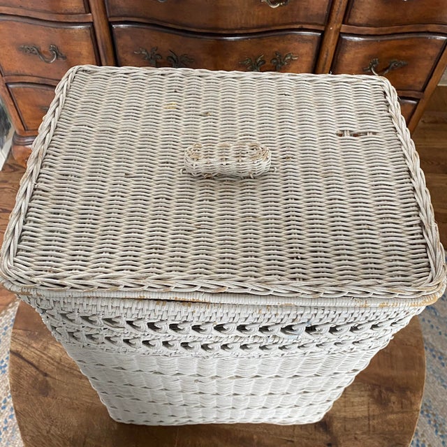 Vintage Mid to Late 20th Century White Wicker Hamper Chairish