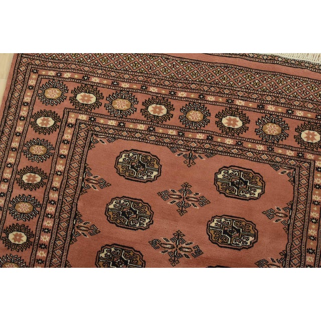 Bokhara Rug 3’11” X 6’6” Pink Wool Tribal Hand-Knotted Oriental Carpet For Sale In Philadelphia - Image 6 of 11