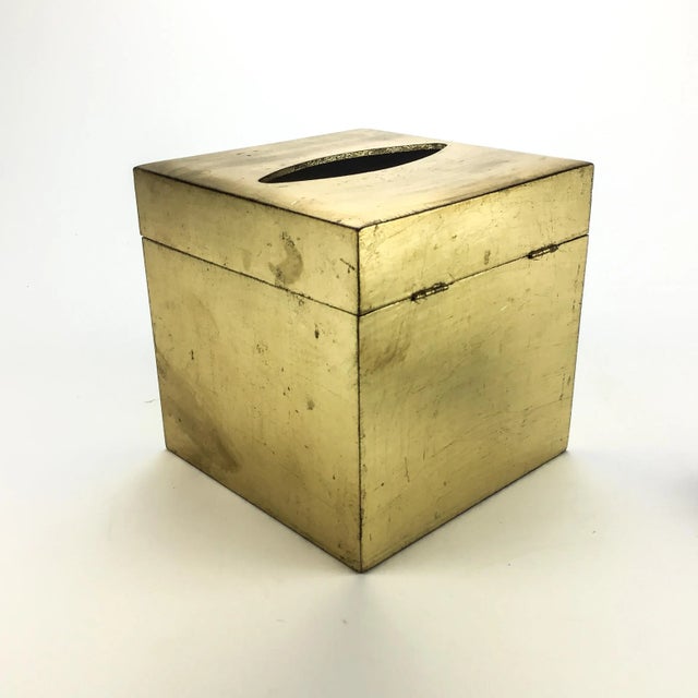 Beautiful gilt metallic gold lidded covered tissue box for boutique tissues. A nice hinged lid makes it easy to move the...