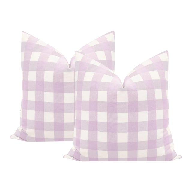 22" Lavender Country Check Pillows - a Pair For Sale
