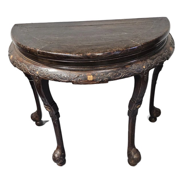 Chinese Mahogany Demilune Table For Sale