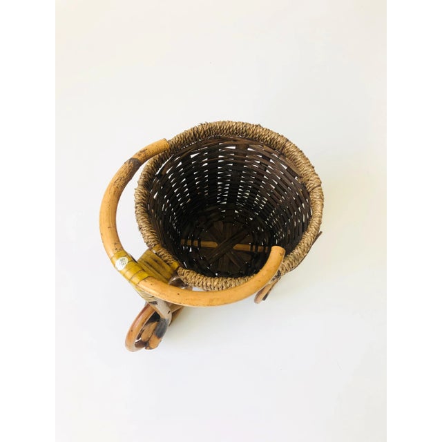 Vintage Rattan Bicycle Plant Basket For Sale - Image 4 of 12
