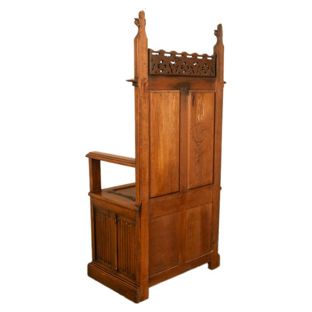 Antique 19thC French Carved Oak Gothic Revival Throne Storage Chair Seat 1880 For Sale - Image 11 of 13