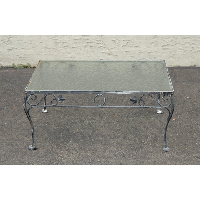 Mid Century Wrought Iron and Glass Top Outdoor Cocktail Table Chairish