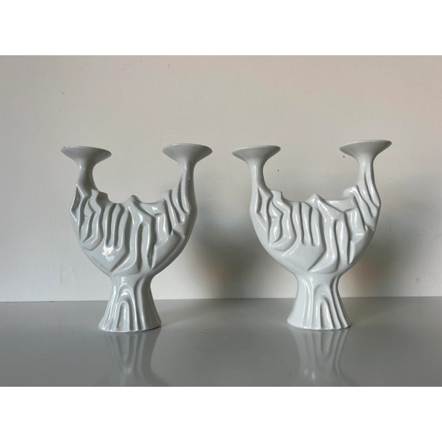 Up for sale this fantastic pair of Vintage Naaman white Porcelain candleholders. Shabat Candleholder 2 Arms - Made in...