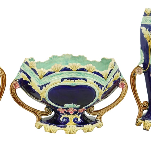 Art Nouveau Majolica Barbotine Vases and Planters, 1890s, Set of 3 For Sale - Image 13 of 18