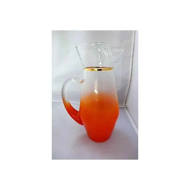 1960s Orange Lemonade Pitcher & Glasses - Set of 6 For Sale - Image 5 of 8