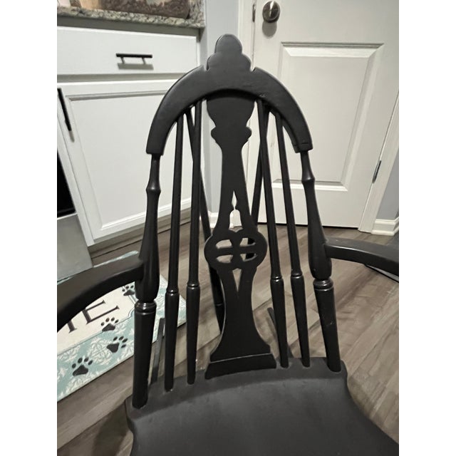 Wood Antique Windsor Style Armed Rocking Chair For Sale - Image 7 of 8