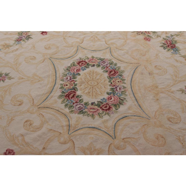 Textile Rug & Kilim’s European Style Needlepoint Rug in Cream With Floral Medallion For Sale - Image 7 of 9