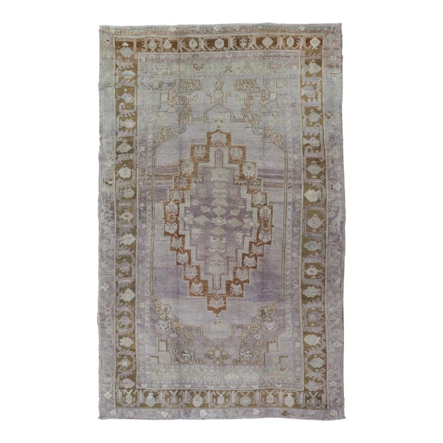 Layered Medallion Oushak Vintage Rug From Turkey With Floral Motifs 5'8 X 9'5 For Sale
