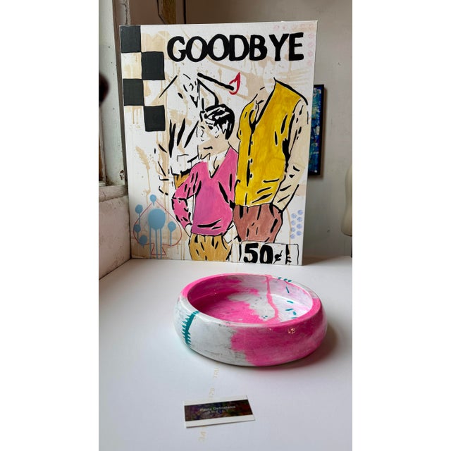 Contemporary Hand Painted Wood Bowl For Sale - Image 3 of 12