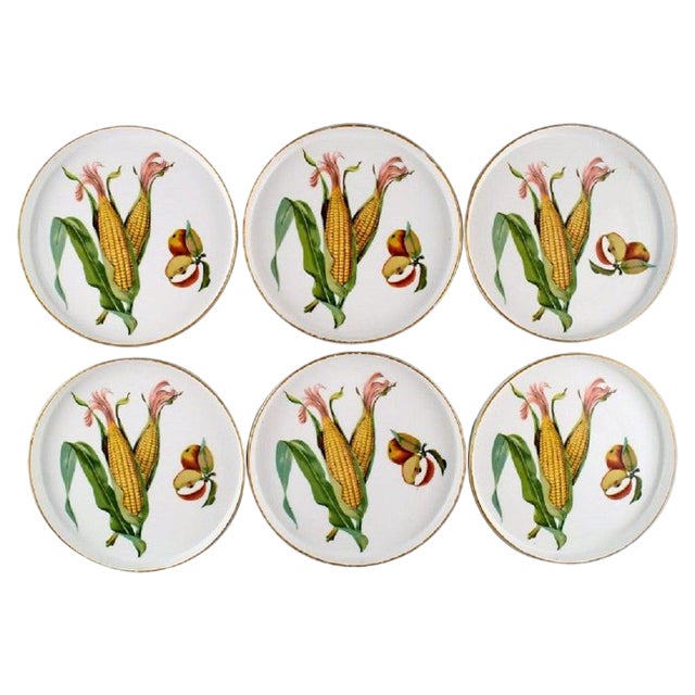 Round Porcelain Dishes with Corn Cobs from Royal Worcester, England, 1960s, Set of 6 For Sale