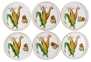 Round Porcelain Dishes with Corn Cobs from Royal Worcester, England, 1960s, Set of 6