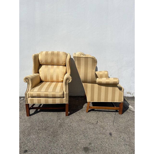Champagne Late 20th Century Pair of Vintage Wingback Armchairs For Sale - Image 8 of 10