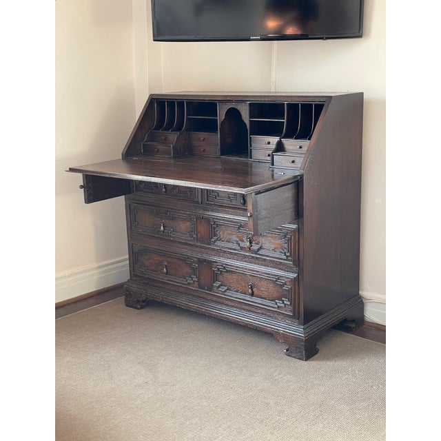 19th Century Jacobean Oak Secretary Desk For Sale - Image 4 of 7