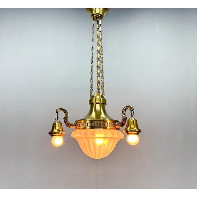 Art Noveau German Brass Chandelier, 1920s For Sale - Image 3 of 10