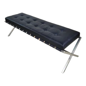 Modern Exhibition 3-Seat Bench -Black Leather & Polished Chrome