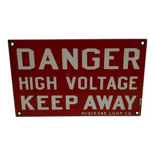 Vintage Porcelain "High Voltage" Sign For Sale
