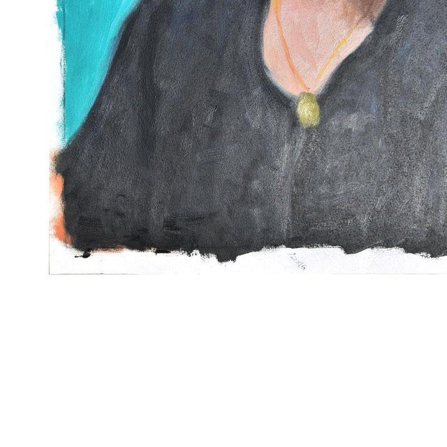 Paper Authentic Clair Seglem Tall Portrait Painting of a Woman on Blue - 13” X 17.5” For Sale - Image 7 of 10