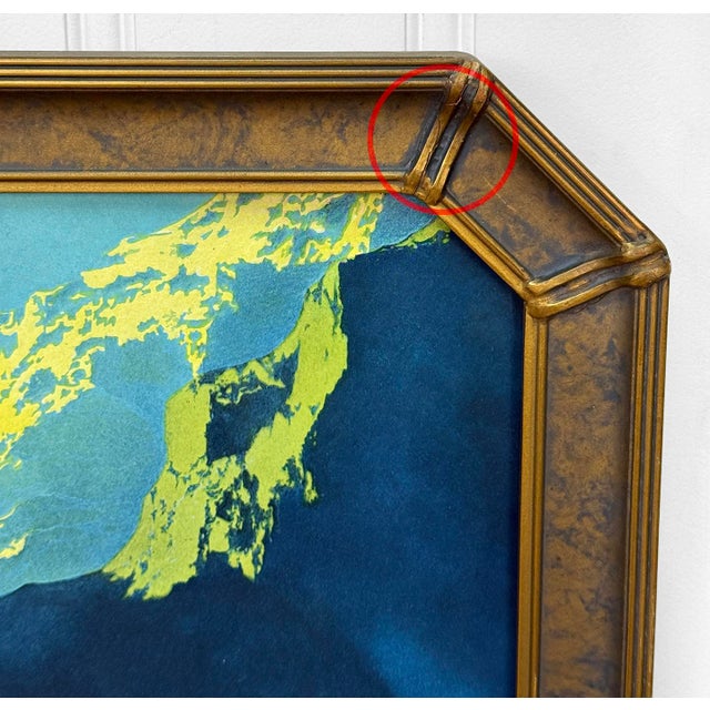 Blue Antique 1920s Art Deco Wild Geese by Maxfield Parrish Framed Lithograph – 15×18 For Sale - Image 8 of 13