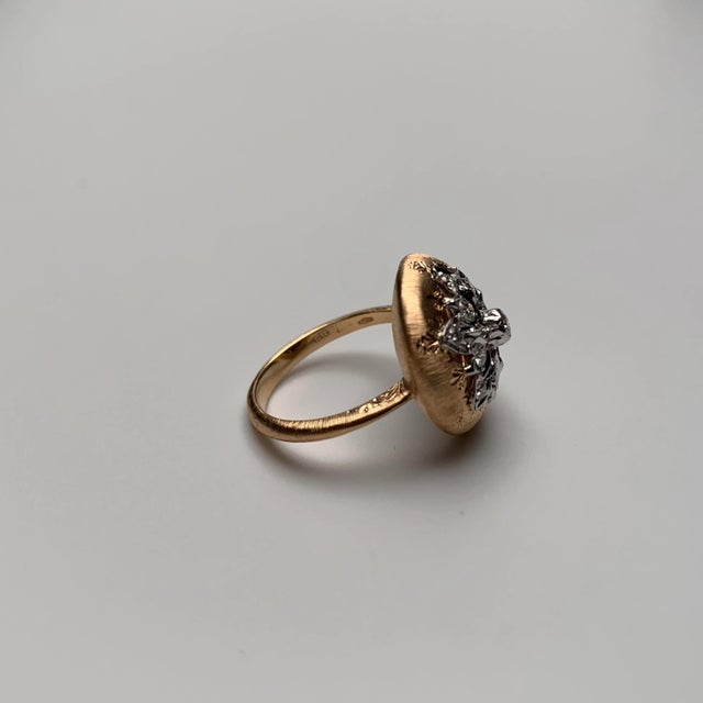 Rose Gold Florentine Diamond Ring Size 6.5 For Sale - Image 4 of 8