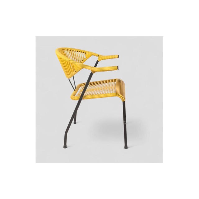 Vintage Garden Chair in Woven Yellow Plastic with Iron Frame For Sale - Image 4 of 8